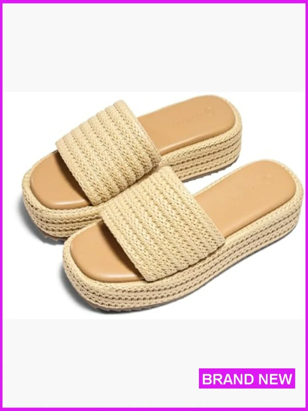 Raffia Platform Espadrille Sandals Boho Summer Slide Open Toe Wedge Slip On